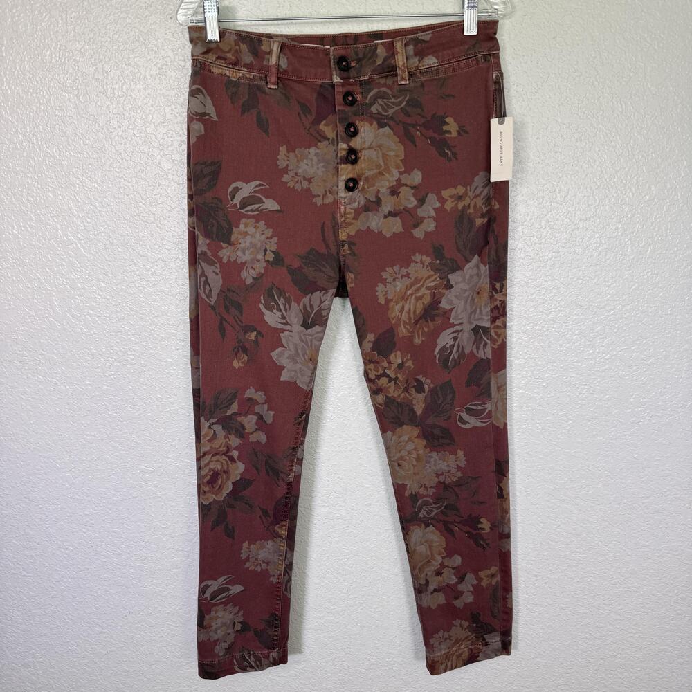 Anthropologie Pilcro Jeans Womens 30 High Rise Slim Floral Button Fly Boho NEW